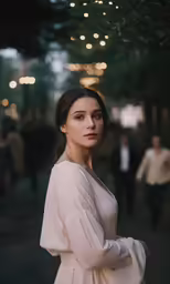 a young woman poses for a portrait in an old park