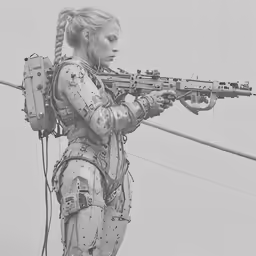a person that is holding a rifle and wearing armor