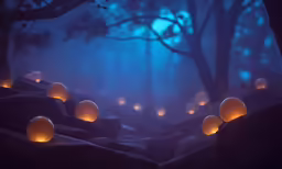 there are some balls glowing on the rocks