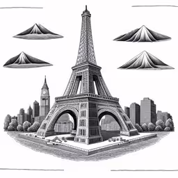 a pen drawing of a tower with pyramids,the eiffel tower in paris drawing by person