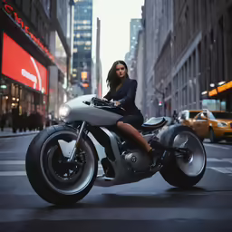 a woman sitting on top of a motorcycle on the street