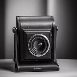 an old camera on a table with a flash speed shutter