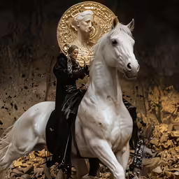 a white horse with a female rider next to it