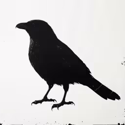 a black bird is standing on the snow