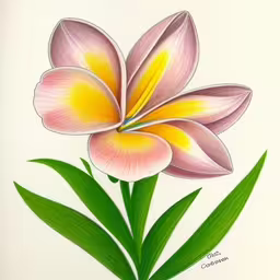 an artistic painting of flowers with a large, yellow and pink flower on the center of the image,this is a drawing of flowers on paper