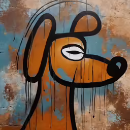 an abstract dog is drawn on a cement wall