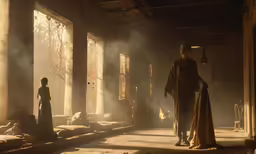 the man and the woman are standing in the room