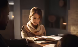 an image of a woman that is at a table