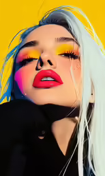 a woman with bright makeup and blonde hair