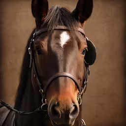 a horse with a light shining on its head