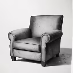 the arm chair is placed in a corner