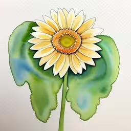 this painting depicts the shape of a large sunflower,a painting of a flower on a white paper