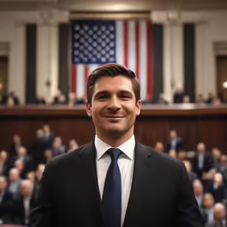 a man smiles while standing in front of an empty room