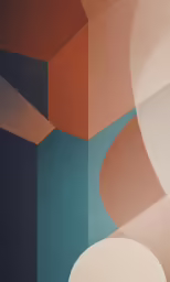 an abstract painting with oranges, blue and grey colors