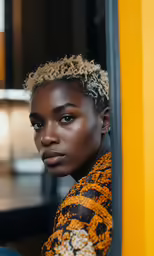 young african american female with braids in a colorful top