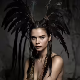 a woman with long hair and big angel wings