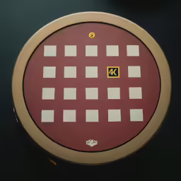 an embroidered red plate with white squares and the number forty