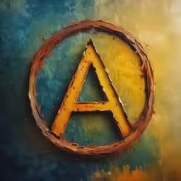 an artistic artwork piece, with a gold letter and letters in it
