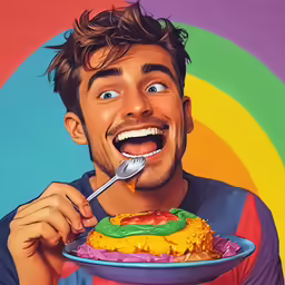 a man that is holding a plate with food