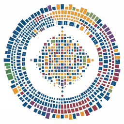 a circular arrangement of colorful squares in a circle