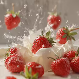 a picture with splashing sugar and strawberries