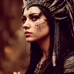 a woman with lots of feathers on her head