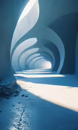 a tunnel with concrete floors and a line of walls