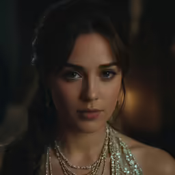 the necklace is on display in front of the woman