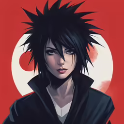 an anime character with black hair, and spiked hair, looks to the side