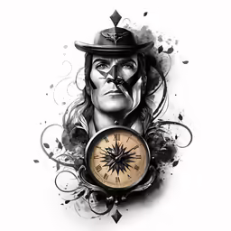 a woman wearing a hat with a clock around her neck