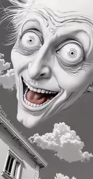 a creepy looking mask is shown over a house