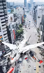 an aerial view of cars and planes on the road