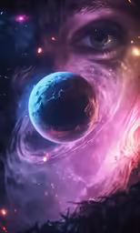 a close up of an outer world with stars in the background