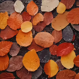 a large group of orange and yellow leaves