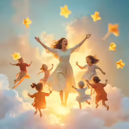 people in white dress standing on clouds in sky