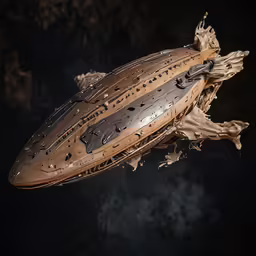 a steampunk floating in the air with water drops