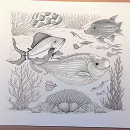 a drawing of some fish in the water