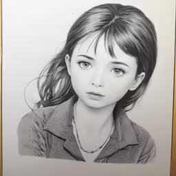 a pencil drawing of a young woman with bangs