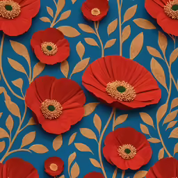 large red flowers are on a blue background