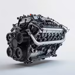 a v8 engine, with three large motor systems