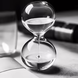 an hourglass on top of a book on the table