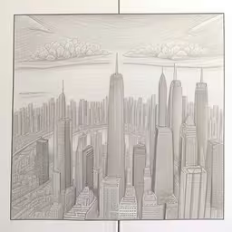 drawing of cityscapes made in pencil on paper,a drawing is shown with pencils on paper