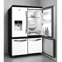 a refrigerator with ice and water bottles in it