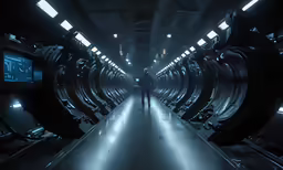 a man is walking through an underground tunnel
