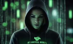 a girl in a hooded jacket with the words, myananyess nokia on it