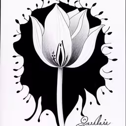 black and white drawing of a flower