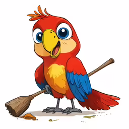 a cartoon bird is standing on a stick
