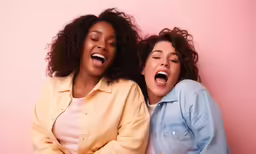 two women pose for a picture with their mouths open