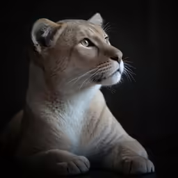 a small mountain lion with its eyes wide open