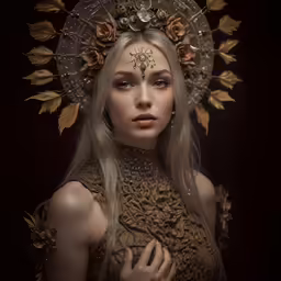 a woman with golden hair wearing jewelry